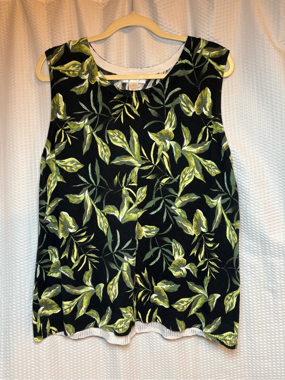 CJ Banks Black Sleeveless Top Tropical Leaf Print 100% Cotton Size 1X